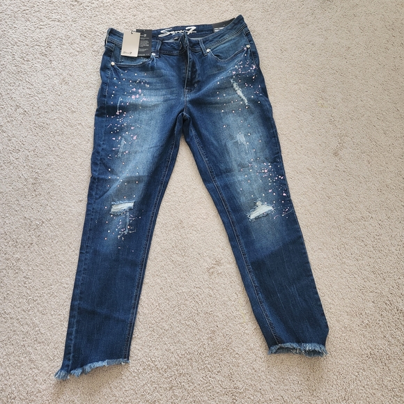 Seven7 Ankle Skinny Limited Edition Jeans Size 14 - with paint and rhinestones - Picture 1 of 16